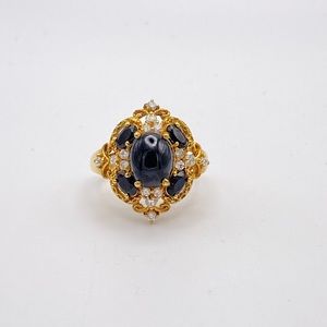 Black Spinel, Black Sapphire, and Simulated Diamond Ring (24k gold plated)